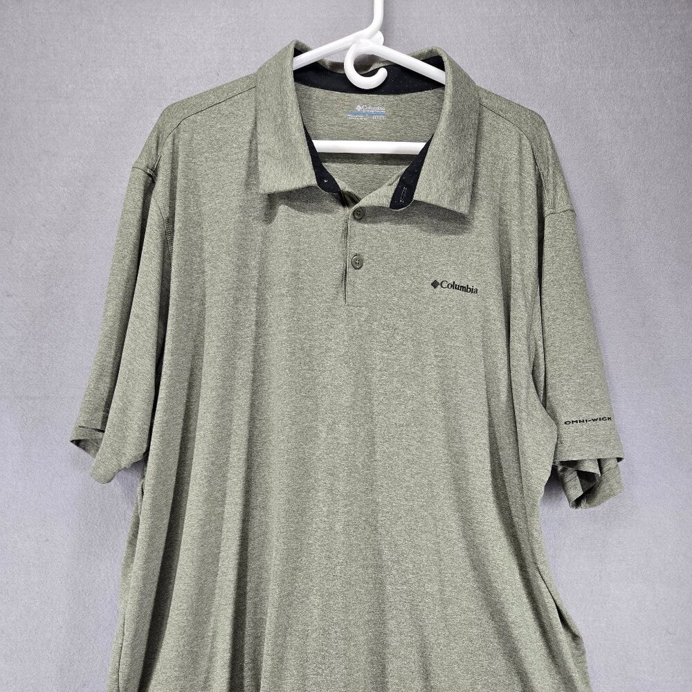 Columbia Omni-Wick Men's Golf Polo, Heather Army Green, 2XL Tall, Side Slits